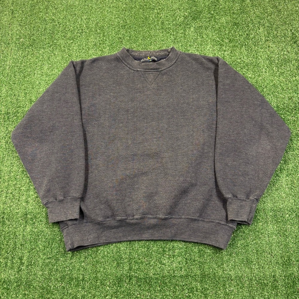 Vintage Luna Pier Crewneck Sweater Waffle Knit Faded Navy L
